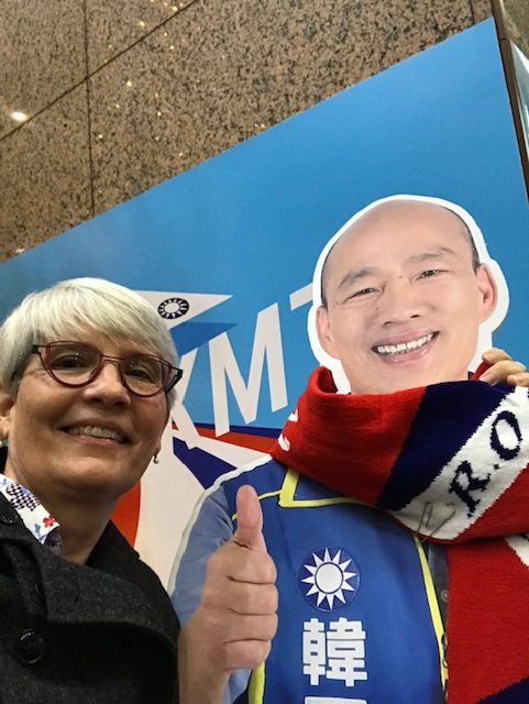 Shelley Rigger with a cutout of Han Kuo-yu.