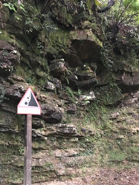 Sign indicating falling rocks.