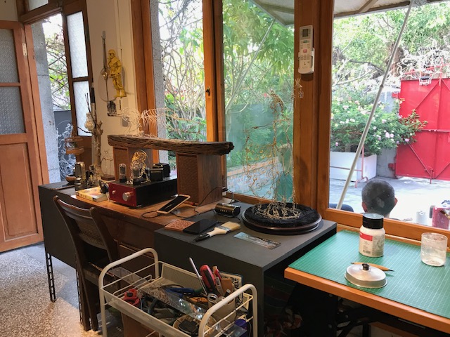 A desk with tools