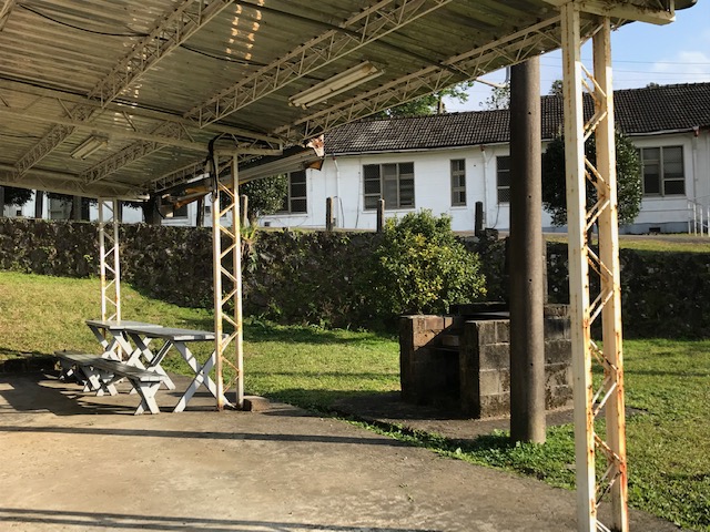 Carport with picnic table and barbecue grill